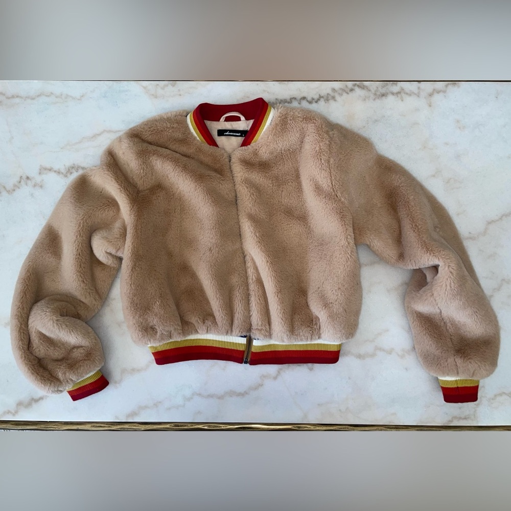 Olivaceous faux fur bomber jacket